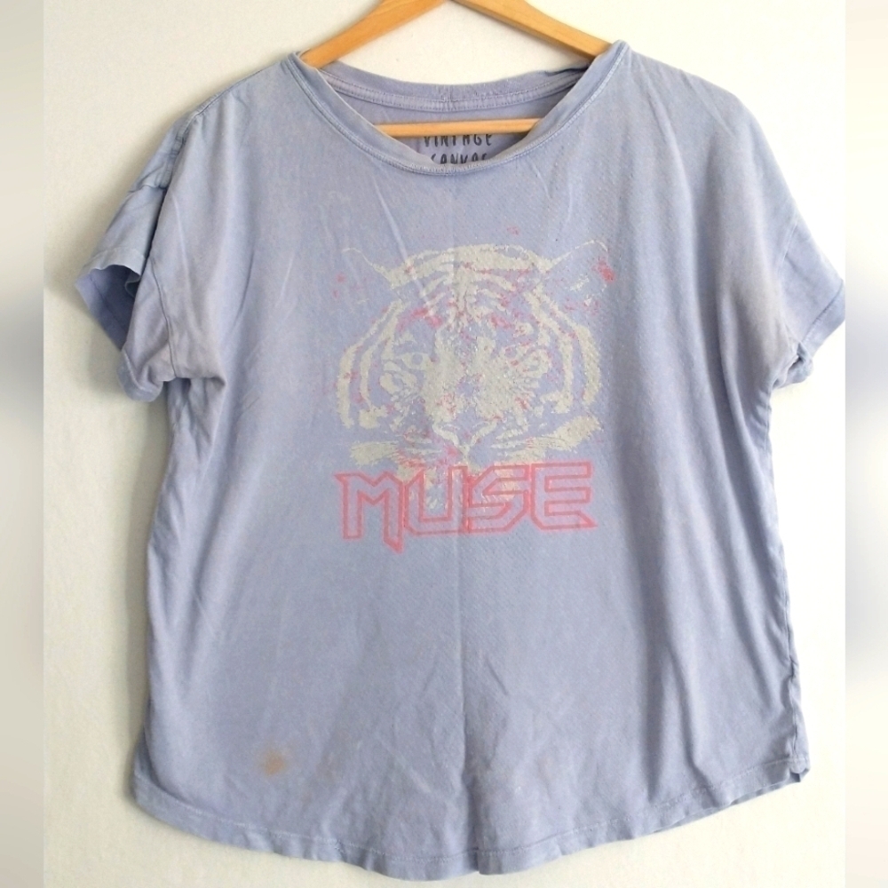 Muse Y2K Band Graphic Tiger Cap Sleeve T Shirt Lavender Oversized Small